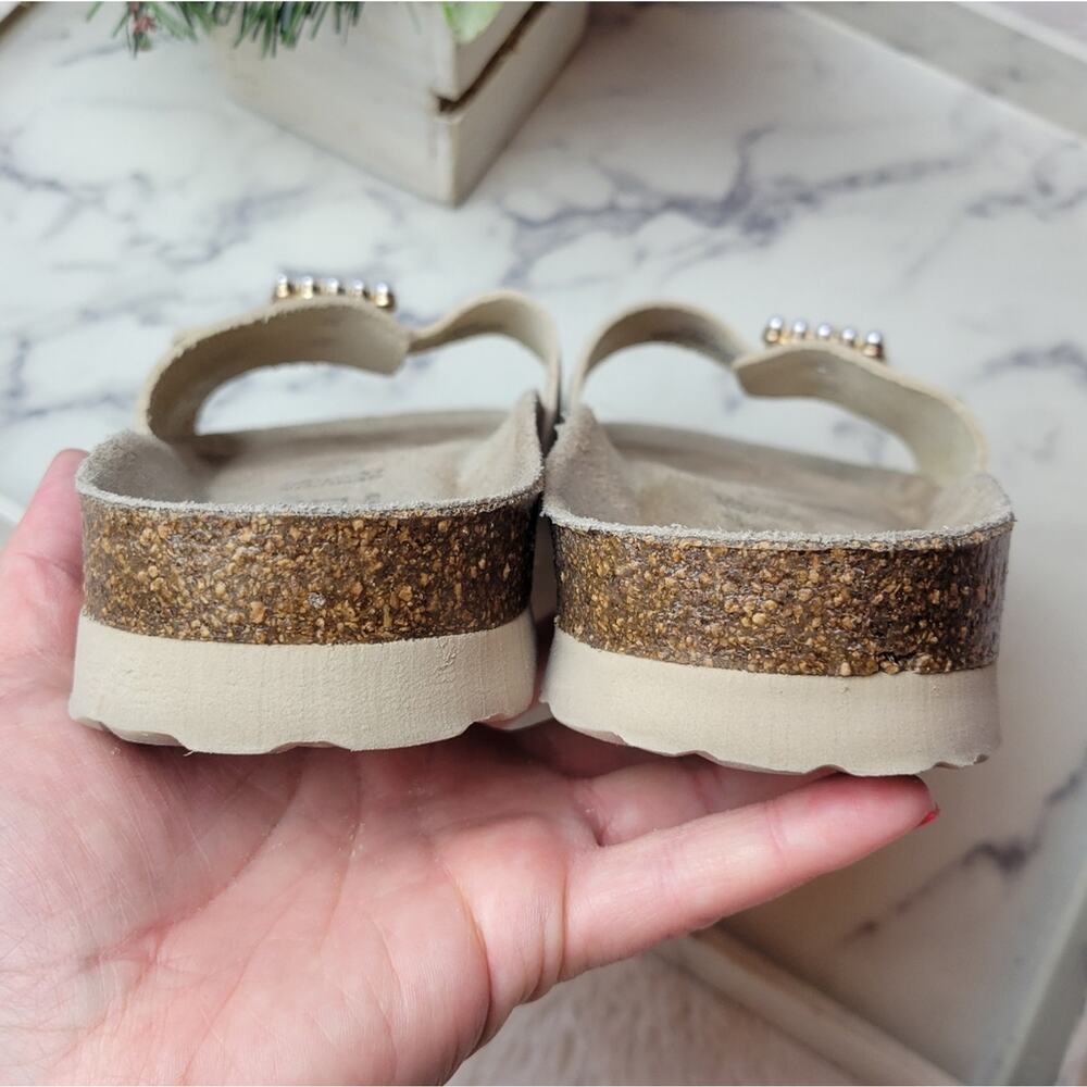 AUTENTI Beige Cream Pearl Buckle Leather Slide Comfort Sandal Size 41 - Picture 11 of 14